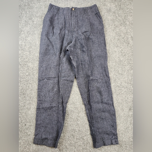 Garnet Hill Pants Womens Blue Linen Hi Rise Straight Leg Lagenlook Coastal 28" - Picture 1 of 16
